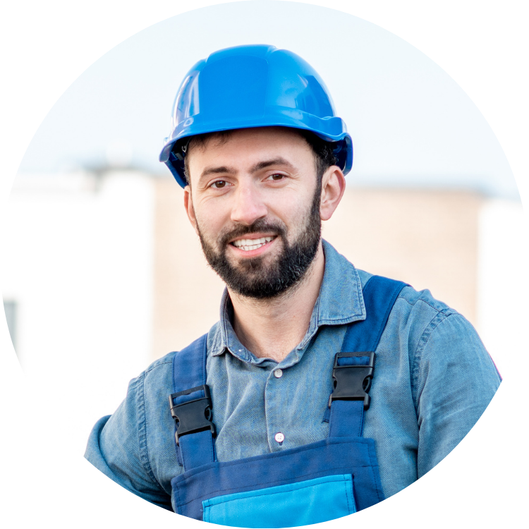 Man With Short Beard Wearing a Construction Helmet 